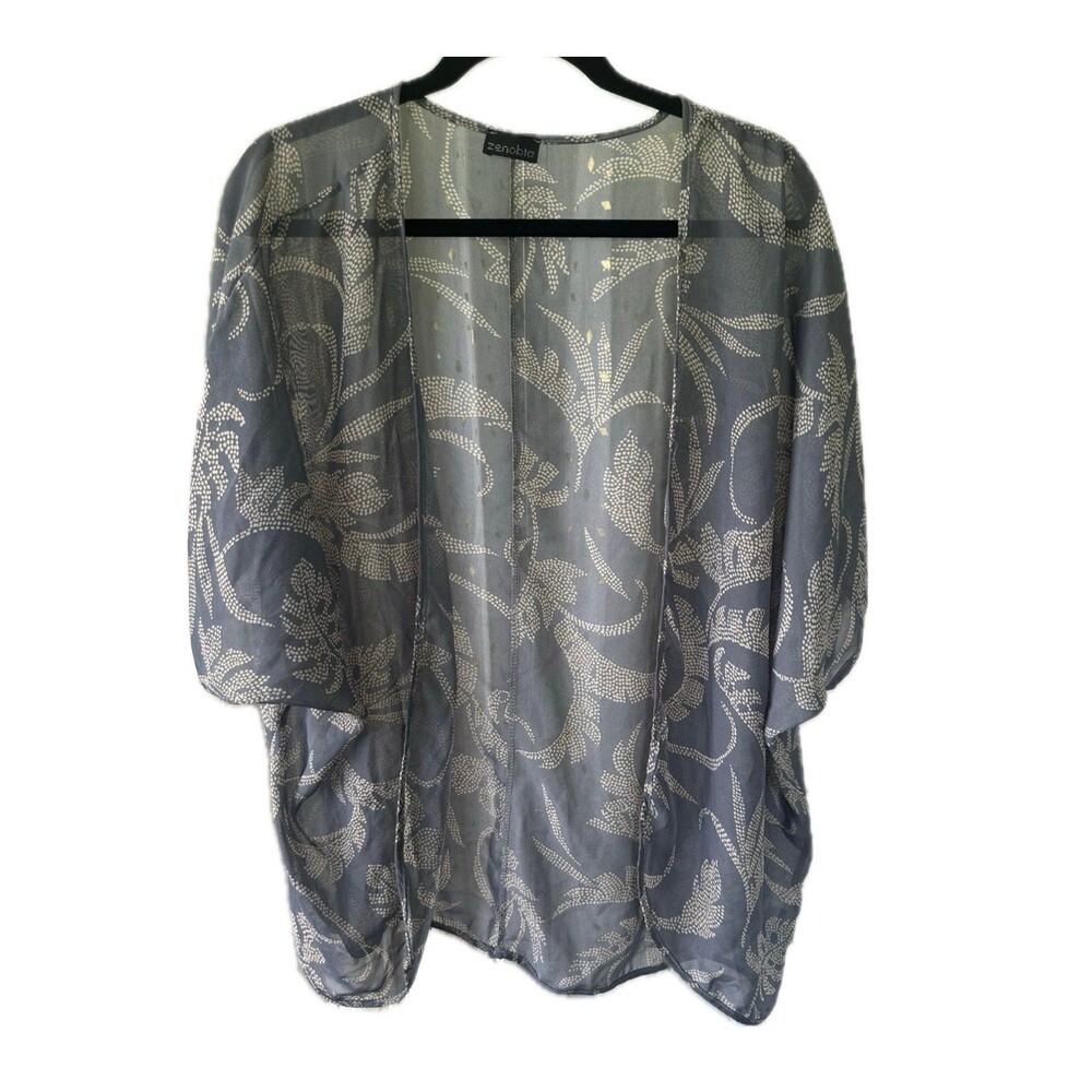 Zenobia Hawaiian Graphic Dot Art Tropical Leaves Sheer Dolman Sleeve Cardigan 2X